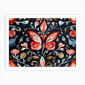 Red Roses with Butterfly Art Nordique Art Print