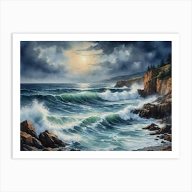 A Wild Symphony of Surf and Shore Night At The Beach Art Print