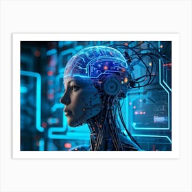 Abstract Conceptual Head Features Circuitry Integrating A Human Brain With Neural Lines And Electron (5) Art Print