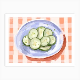 A Plate Of Cucumbers, Top View Food Illustration, Landscape 3 Art Print