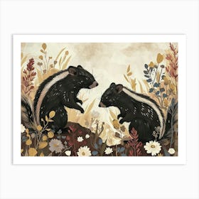 Floral Animal Illustration Skunk 1 Art Print