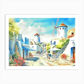 Santorini Greece Watercolor Painting Art Print