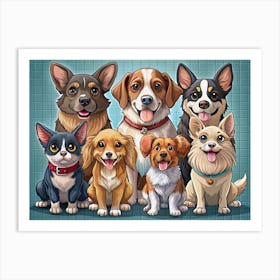 Group Of Cute Dogs With Different Breeds Art Print