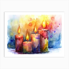 Watercolor Painting Of Burning Candles Art Print