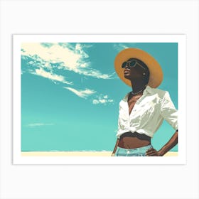 Illustration of an African American woman at the beach 12 Art Print