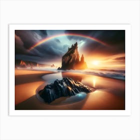 Rainbow and sunset Over The Ocean Art Print