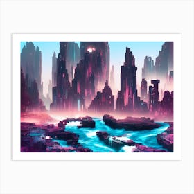 Urban City Cyberpunk River Cyber Tech Future Art Print