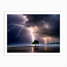 Lightning Over A Tree Art Print