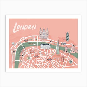 London Highlights Map Pink Art Print