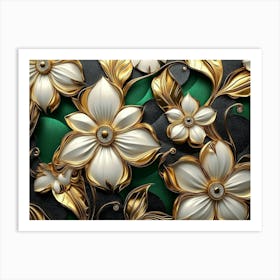 Gold And Green Flowers 5 Art Print