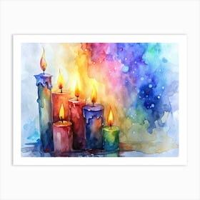 Watercolor Painting Of Colorful Candles Art Print