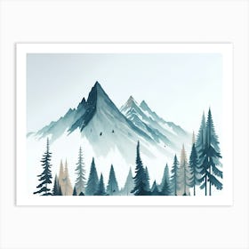 Mountain And Forest In Minimalist Watercolor Horizontal Composition 200 Art Print