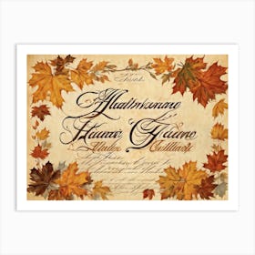 An Autumny Vintage Greeting For Thanksgiving The Text Swirling In The Form Of Autumnal Calligraphy (4) Art Print