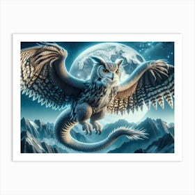 Owl-Dragon Fantasy Art Print