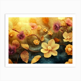 Golden Floral Vintage Flower Art Print