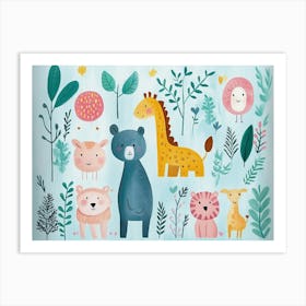 Kids Art With Animals And Pastel Colors 3 Art Print