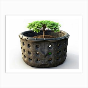 Green Plant In A Black Planter With Holes Art Print