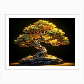 Golden Bonsai Tree On A Rock Art Print