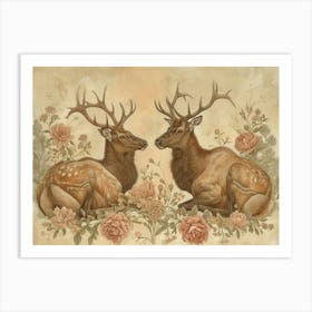 Floral Animal Illustration Elk 4 Art Print