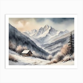 Vintage Muted Winter Mountain Landscape (1) 1 Art Print