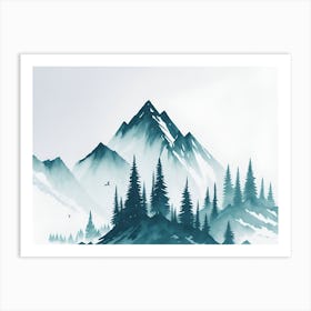 Mountain And Forest In Minimalist Watercolor Horizontal Composition 44 Art Print