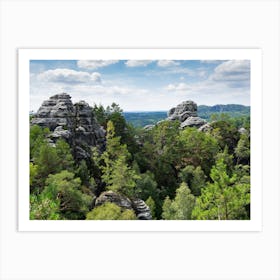 Trees and rocks of the Elbe Sandstone Mountains in Saxony Art Print