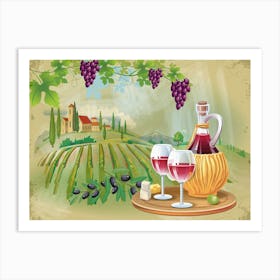 Wine And Grapes — wine poster, kitchen poster, wine print 1 Art Print