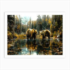 Bears Family - Grizzly Bears Art Print