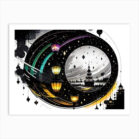 Moon And Lanterns Art Print