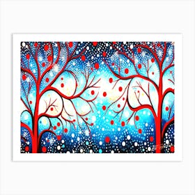 Winter Night - Red Trees In The Snow Art Print