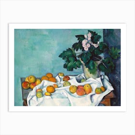 Still Life With Apples And A Pot Of Primroses, Paul Cézanne Art Print