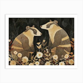 Floral Animal Illustration Badger 1 Art Print