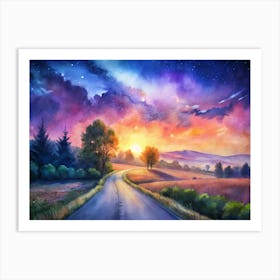 A Scenic Countryside View Featuring A Road And Th Art Print