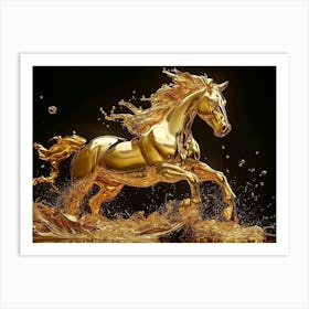 Golden Horse Splash Art Abstract Fluid Motion Dynamic Sculpture Art Print