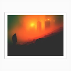 Deep Mist Burning City Skyline Art Print