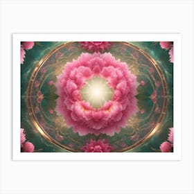 Abstract Mandala Pattern With Pink Peonies And A Glowing Center Art Print