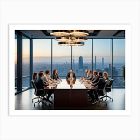 Confident Ceo Seated At The Head Of A Sleek Gleaming Mahogany Conference Table Leading An Energize (6) Art Print