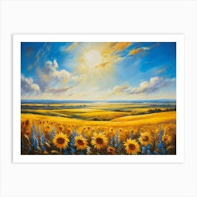 A Sun Drenched Pastoral Scene Unfolds Featuring Towering Sunflowers Reaching For The Bright Golden (3) Art Print