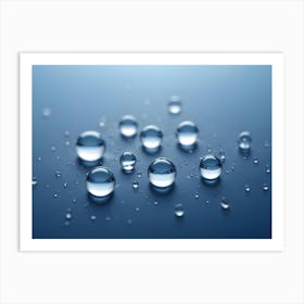 Closeup Of Water Droplets On A Blue Background Art Print