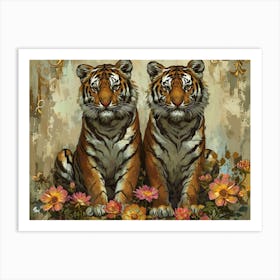 Floral Animal Illustration Siberian Tiger 3 Art Print