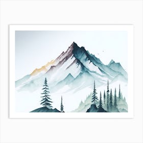 Mountain And Forest In Minimalist Watercolor Horizontal Composition 85 Art Print