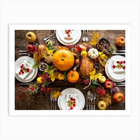 An Autumnal Composition On A Rustic Wooden Table Setting Featuring A Variety Of Harvested Ingredien (1) 1 Art Print