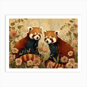 Floral Animal Illustration Red Panda 1 Art Print