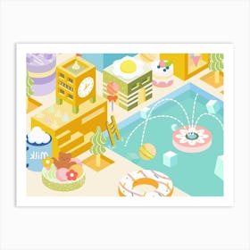 City With A Fountain Art Print
