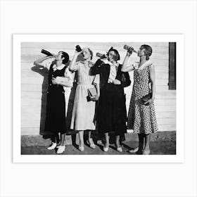 Women Drinking Beer, Vintage Black and White Old Photo, Bar Wall Decor Art Print