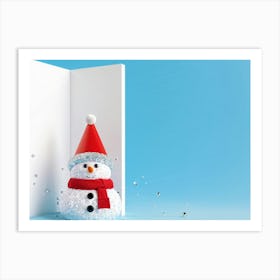 Snowman On A Blue Background Art Print