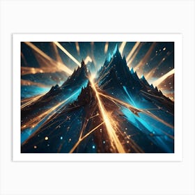 Abstract Background With Glowing Lines And Particles Forming A Mountain Range, Creating A Futuristic And Technological Scene Art Print