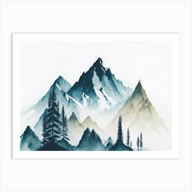 Mountain And Forest In Minimalist Watercolor Horizontal Composition 262 Art Print