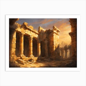 Ancient Ruins Bathed In The Golden Glow Of Sunset Art Print