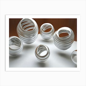 3d Art with Silver Circle Rings and Brown Silver Art Print